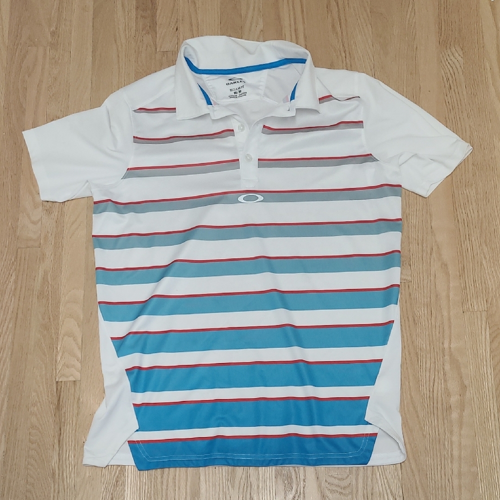 Oakley Men's Polo Shirt - White, Red, and Blue